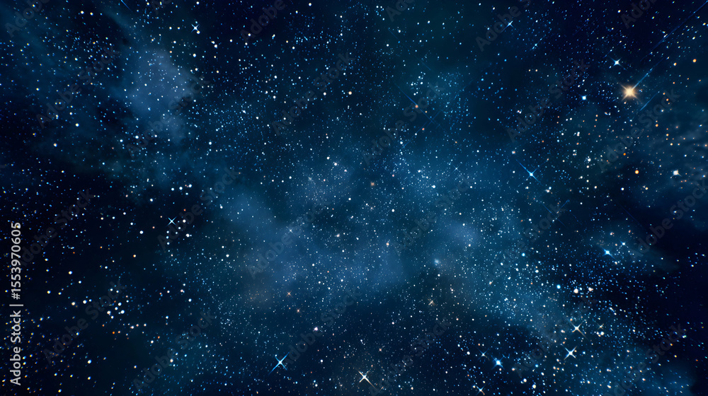 Fototapeta premium Dark Blue Space Scene with Countless White Stars and Illuminated Clouds