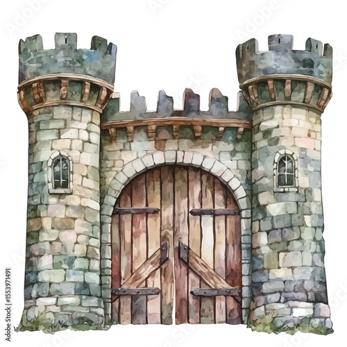Castle Gates, watercolor vector, isolated on a white background.