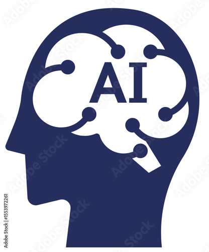 AI・人工知能・ロボットのシルエットイラストアイコン紺