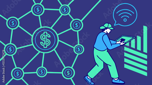 Analyzing blockchain technology impact on finance and investment opportunities for digital economy era vector