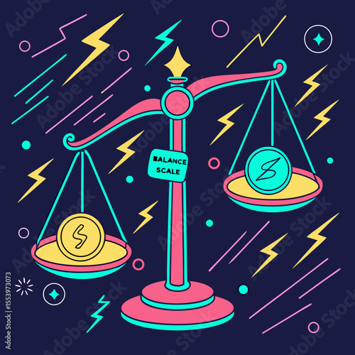Balance scale illustration representing financial equilibrium and stability in business and economy design vector