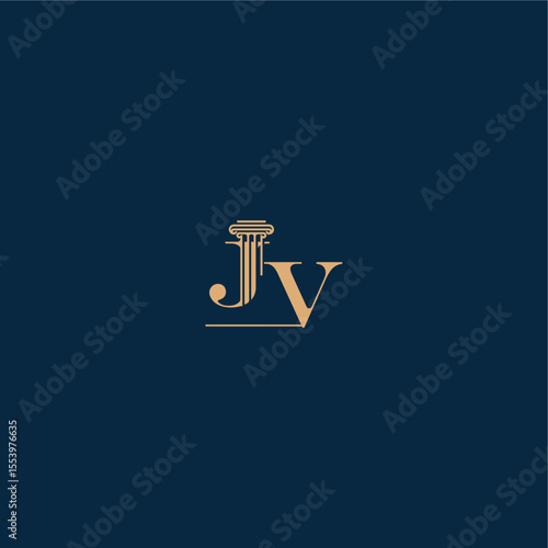 classy law logo with monogram and pillar letter concept of elegant attorney design JV