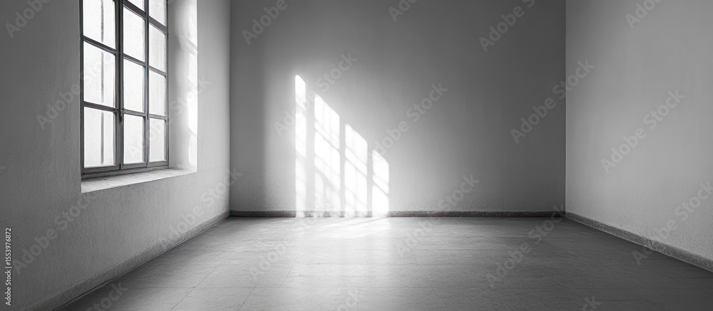 Fototapeta premium Sunlight streams into empty room corner. Interior design, architecture
