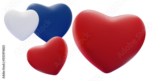Photos white blue red hearts 3d as colors of the flag of the USA America