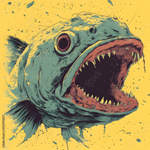 Aggressive Predator Fish, Ocean Depth Illustration