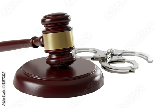 Gavel and Handcuffs Justice and the Law isolated on transparent background