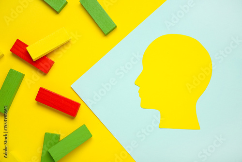 Paper human head with woode...