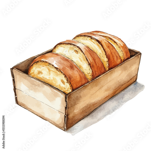 watercolor vector of Bread Box, isolated on a white background.