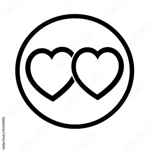Black and white circle with stylized heart icons facing outward to represent mutual love or commitment