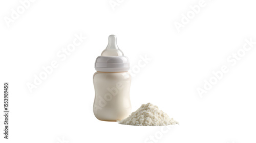 Baby bottle with milk and powdered formula isolated on transparent background