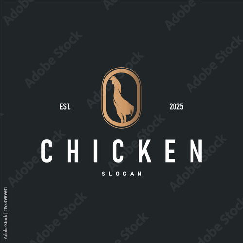 Chicken logo design with a minimalist black silhouette concept as a symbol of the livestock farming concept, a symbol of a product or business brand illustration template