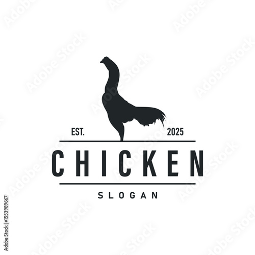 Chicken logo design with a minimalist black silhouette concept as a symbol of the livestock farming concept, a symbol of a product or business brand illustration template
