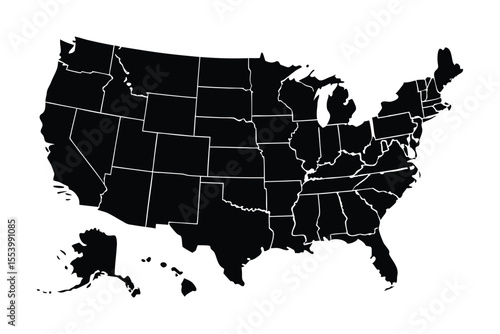 USA map with states silhouette vector illustration