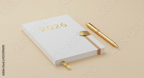 Elegant 2026 planner with golden details, ideal for future plans and scheduling