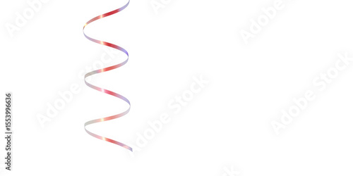 A single red and white curled ribbon streamer isolated on transparent background