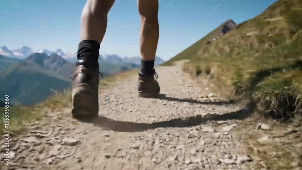 Hiking legs on mountain trail Hiking legs on mountain trail
