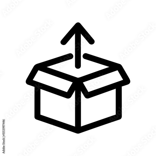 Simple Outline Unboxing Arrow Package Icon with Bold Stroke Style Illustration