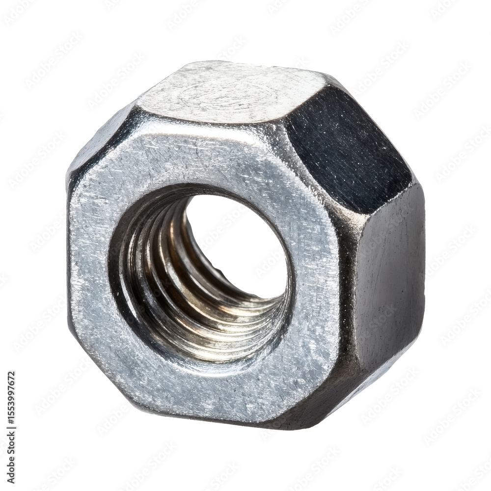 Detailed Close-up of a Hex Nut, a Common Metal Fastener with Internal Threads for Secure Connections in Various Applications Detailed Close-up of a Hex Nut, a Common Metal Fastener with Internal Threads for Secure Connections in Various Applications