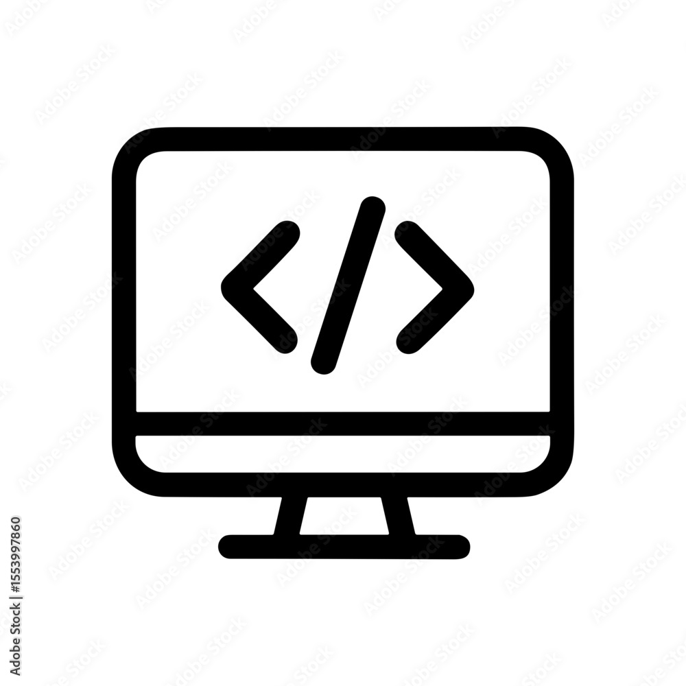 Simple Outline Monitor with Coding Symbol Icon Design for Developer Simple Outline Monitor with Coding Symbol Icon Design for Developer