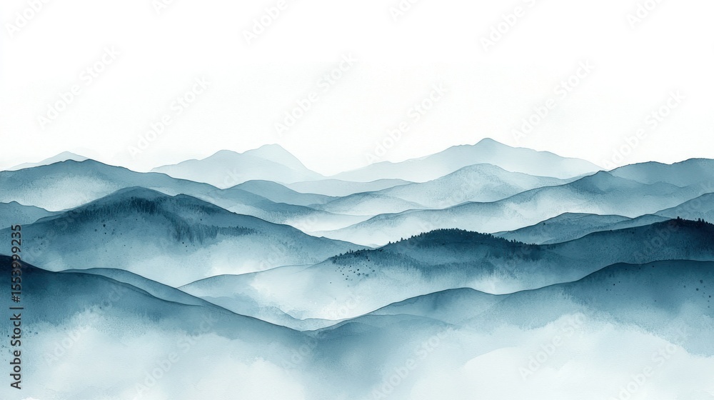 Fototapeta premium Misty mountain range, soft blue-gray hues