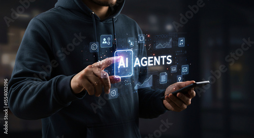 businessman pressing virtual button