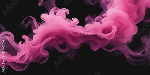 Abstract pink and purple smoke swirls with flowing light create a soft, colourful wave pattern against a black background, evoking a sense of motion and art