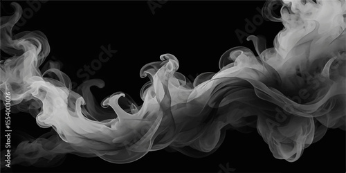 Smooth flowing smoke patterns create an artistic design with light curves on a black background