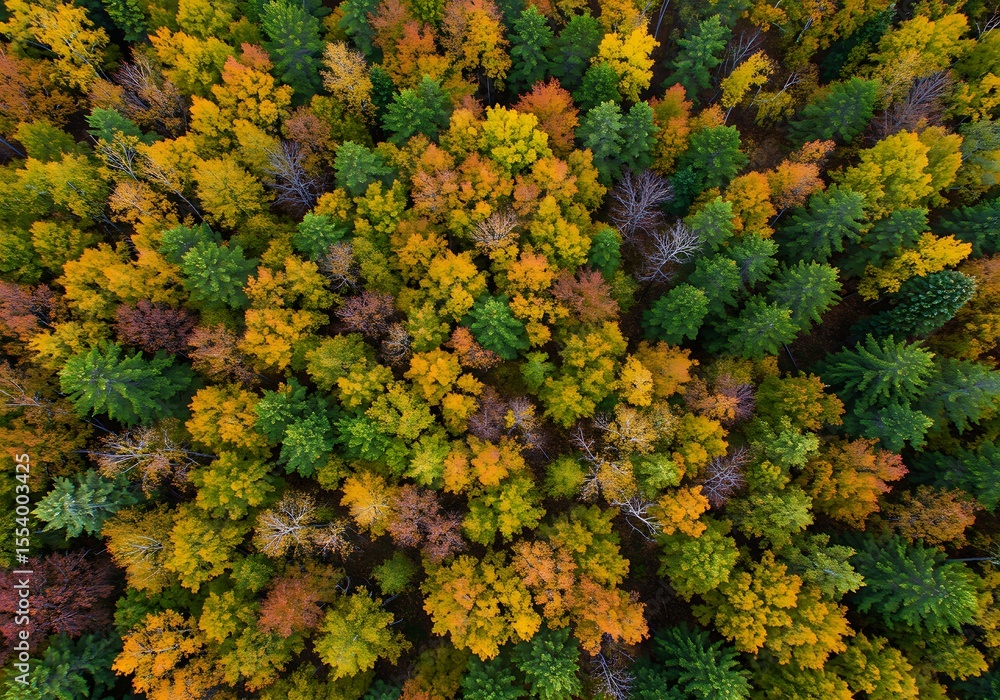 Naklejka premium Aerial view of colorful autumnal forest canopy