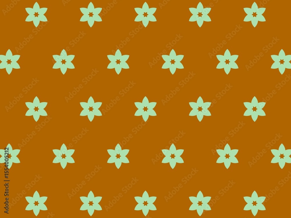 Seamless pattern, light green flowers on brown background, simple and elegant design for textile and wallpaper Seamless pattern, light green flowers on brown background, simple and elegant design for textile and wallpaper