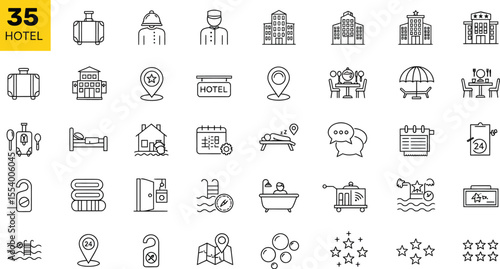 HOTEL Minimalist Line Icons - Travel & Hospitality Set