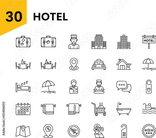 HOTEL Minimalist Line Icons - Travel & Hospitality Set