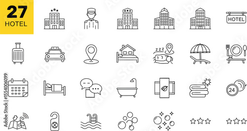 HOTEL Minimalist Line Icons - Travel & Hospitality Set