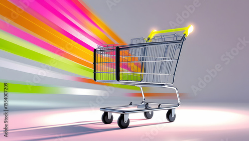 Wallpaper Mural Golden Shopping Cart with Colorful Motion Blur, shopping cart in the supermarket Torontodigital.ca