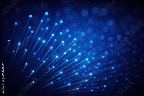 Illuminated fiber optic cables creating mesmerizing blue light patterns in high-tech data transmission network