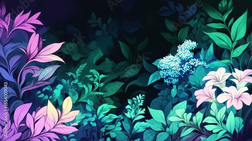 Vibrant floral and foliage design with glowing colours.