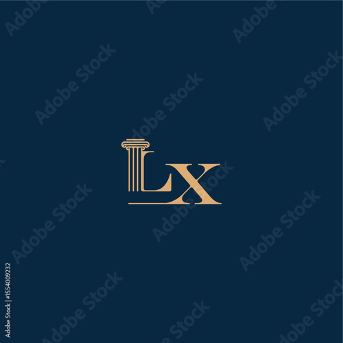 with monogram and pillar concept of elegant attorney design LX classy law logo letter