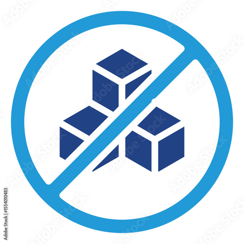 Three sugar cubes with a prohibition symbol as a symbol for sugar-free food or a prohibition for diabetics to consume sugar, a relevant icon for the condition of diabetics.