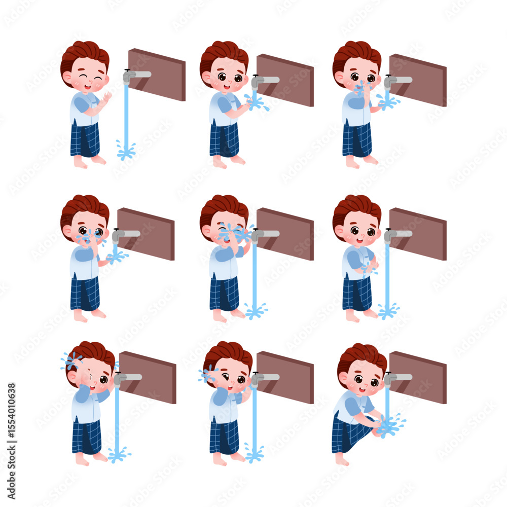 Fototapeta premium Steps of Ablution A Muslim Boy's Ritual Cleaning