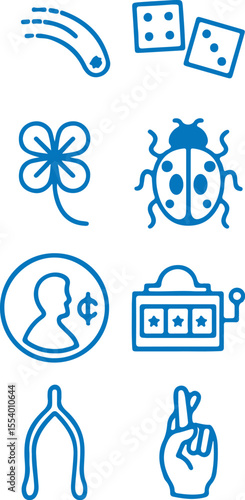 Lucky icons set with blue outline style