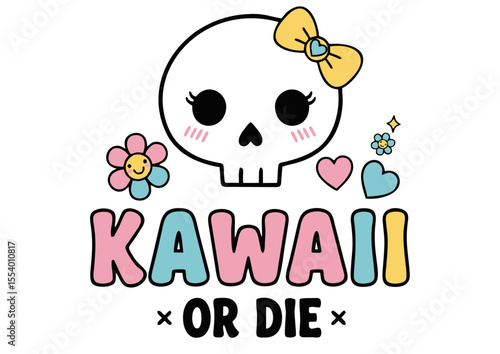 Kawaii Skull Design Cute, Pastel Goth Aesthetic Illustration