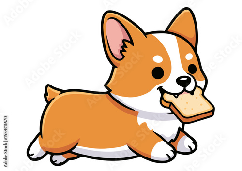 Adorable Corgi Puppy Enjoying a Tasty Treat A Cute Cartoon Illustration
