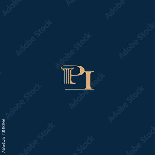 with monogram and pillar concept of elegant attorney design PI classy law logo letter