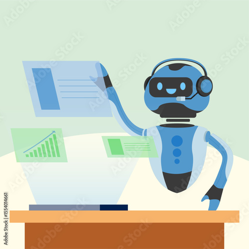 Artificial intelligence assisting human work vector illustration