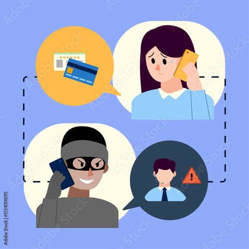 Hacker impersonation phone call stealing personal data vector illustration