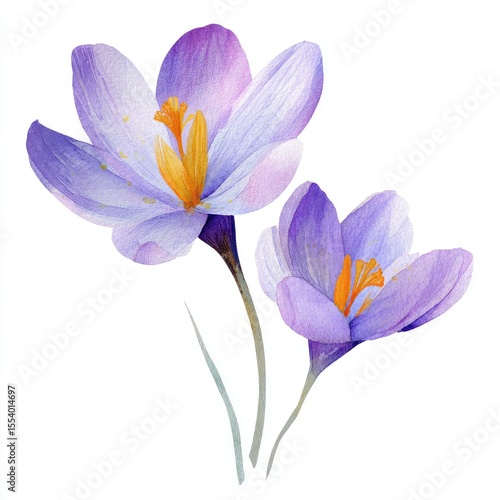 Delicate watercolor painting of two lavender crocuses