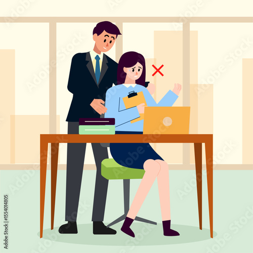 Stop workplace harassment awareness poster vector illustration