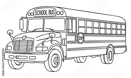 Vector illustration of a classic school bus with transparent background. Isolated clipart for educational designs, back-to-school themes, or printable graphics.

