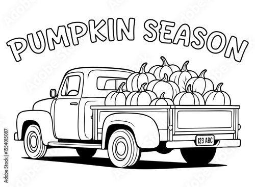 Autumn truck with pumpkins coloring page, perfect for kids and fall decor