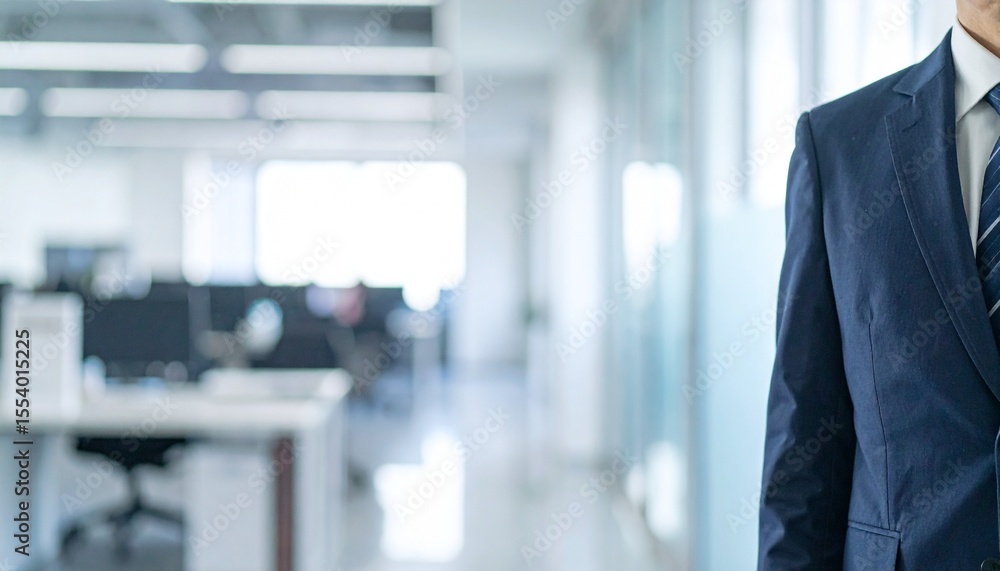 Business wallpaper with blurry office interior and a man in a suit looking large to the right Business wallpaper with blurry office interior and a man in a suit looking large to the right