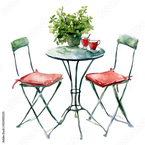 watercolor vector of Bistro Set, isolated on a white background.
